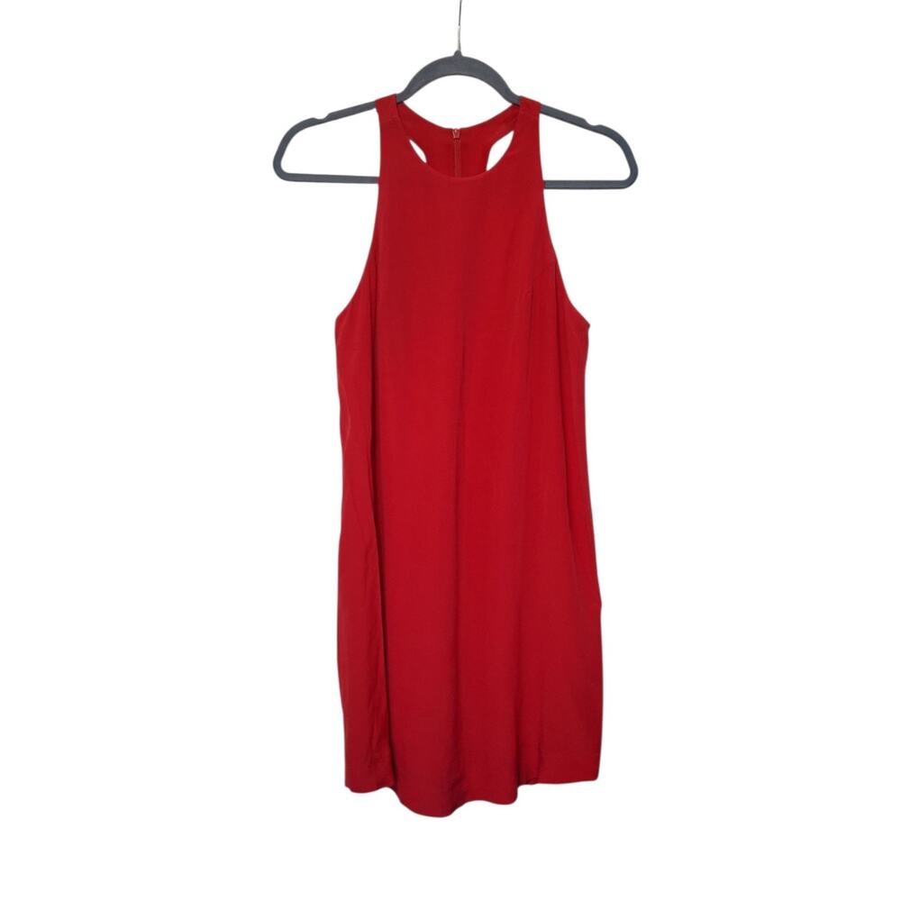 Bella Luxx Crimson Red 100% Silk Halter Relaxed Flowy Tunic Top Blouse, Size XS